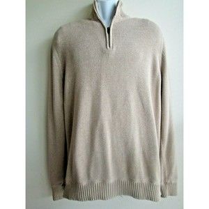 Eddie Bauer Mens Big Tall Sweater Cream Beige Size TXL Extra Large 1/4 Zipper